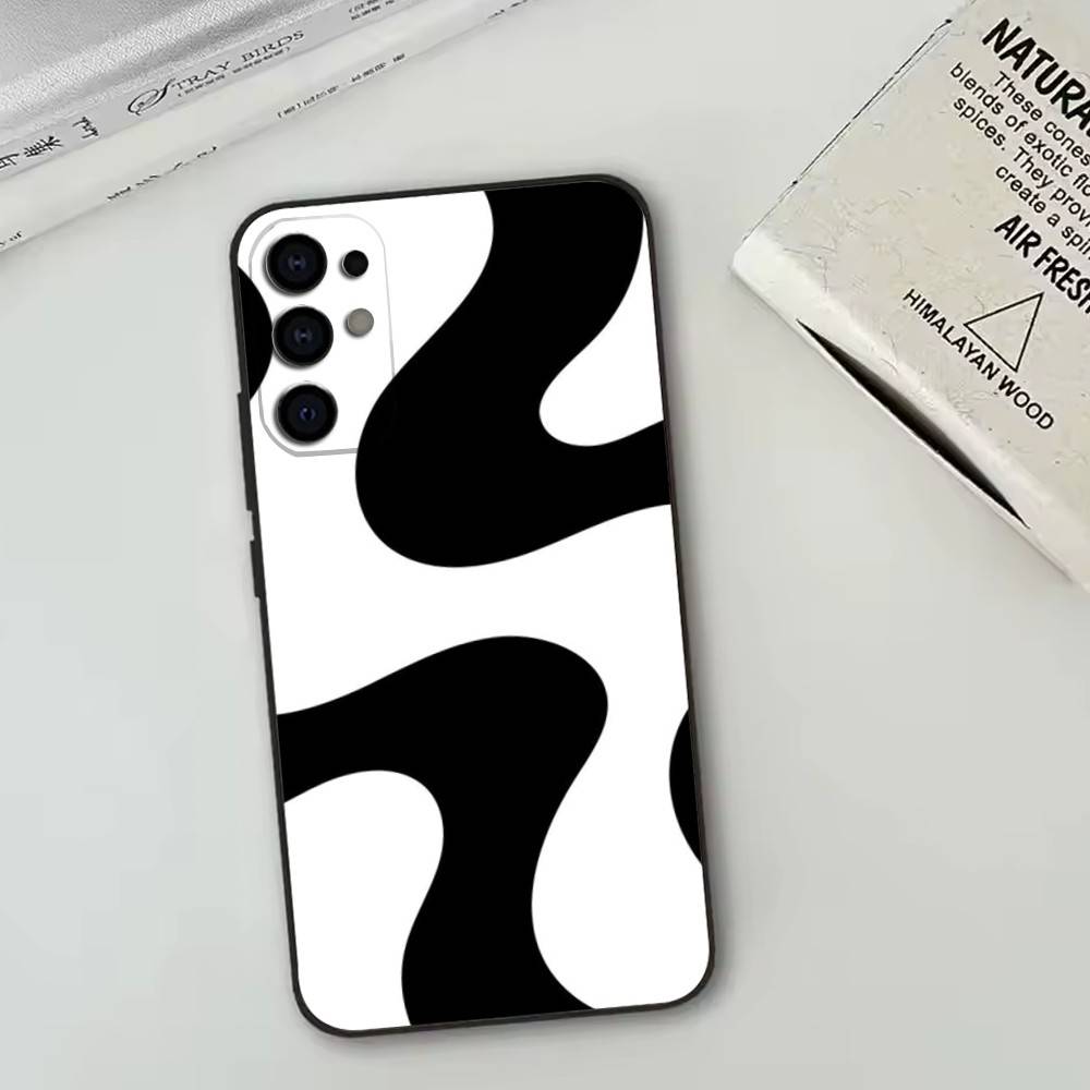 Abstract Wavy Line Art Design Phone Case Black Silicone Soft For Samsung S25,S24,S21,S22,S23,S30,Ultra,S20,Plus,Fe,Lite