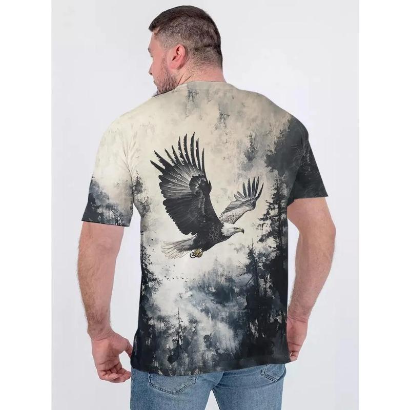 Retro T-Shirt für Herren Adler 3D-Druck Kurzarm T-Shirts Sommer Lässig Schnelltrocknend Locker Übergröße T-Shirt