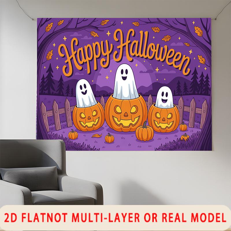 Party Backdrop Halloween Purple Flat Ghosts Pumpkins Forest Multi Layered Celebrations Event Photo Background Front Door Decor