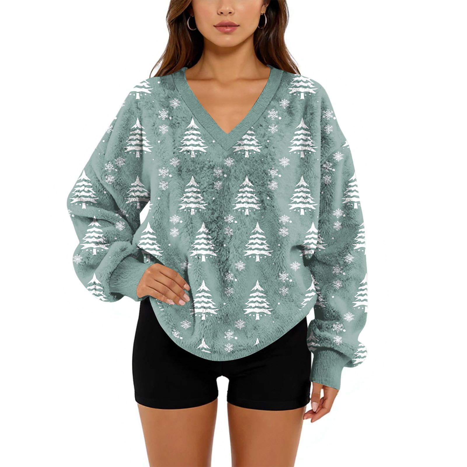 

Женский свитшот с V-образным вырезом, плюшевый, однотонный, повседневный, модный, с длинным рукавом, с карманами, пуловер L зелёный