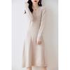 Women's Mid-Length V-Neck Wool Dress - Autumn/Winter Cashmere Over-the-Knee Sweater with Slimming Base Layer