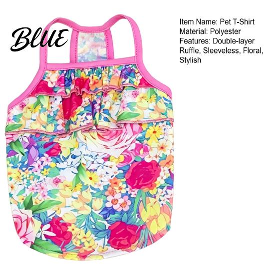 Breathable Dog Clothing Floral T-Shirt Sleeveless Girl Shirt