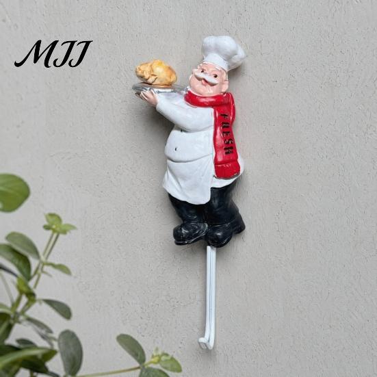Decorative Kitchen Wall Hook Cute Chef Shape Hook, Strong Resin No Punch Adhesive Bathroom Backing for Home Hang Utensils Dishcloths Aprons Durable