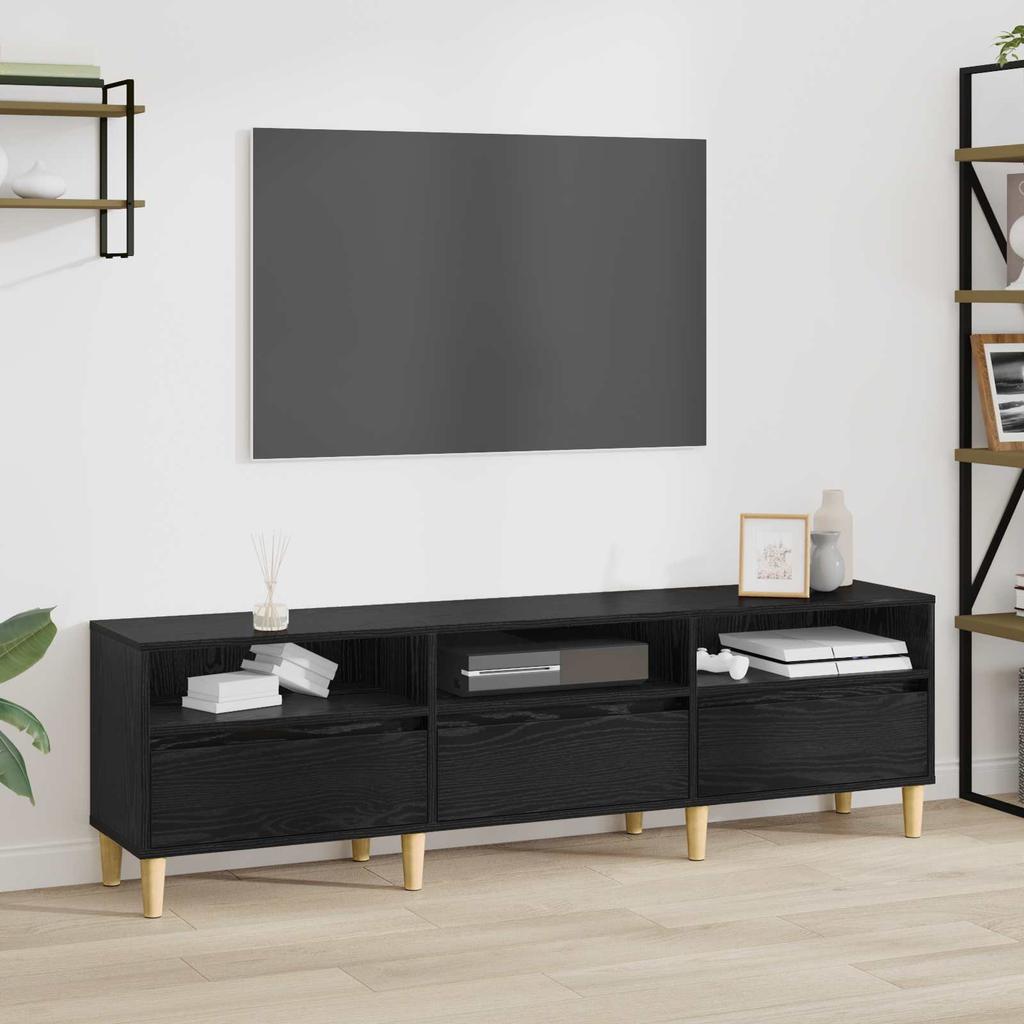 TV Stand in Black Oak Look 150 x 30 x 45 cm Engineered Wood