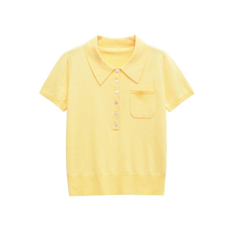 Kaslead New Arrival Women's Fashion Style Stylish Simple and Versatile Blended Thin Needle Polo Shirt 9598047