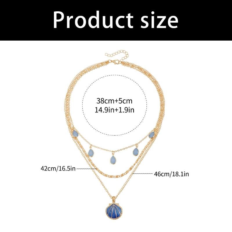 Blue Tidal Shell Drop Pendant Necklace Handcrafted Glaze Finish Alloy Chain For Everyday Elegances