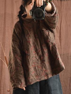 Women Chinese Style Plus Cotton Coats Stand Print Floral Winter Warm Long Sleeve Vintage Female Parkas Coats