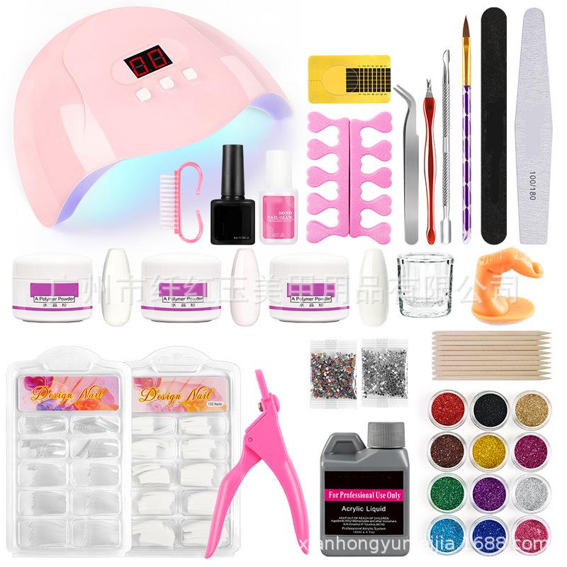 Nail Art Tools Set Professional Basic Manicure Kit with 36W LED Lamp and Crystal Liquid Tools Complete Set