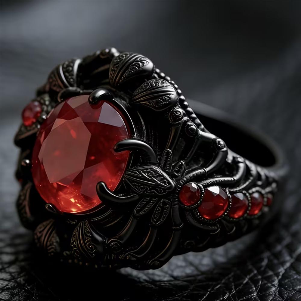 Anillo de Escorpión Chapado en Negro para Hombres Mujeres, Anillo Declaración Gótico con Cristal Rojo CZ, Joyería de Dedo Animal Vintage Punk, Biker Rock S