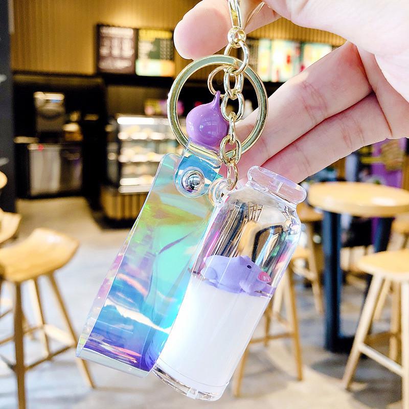 Cute Floating Milk Pig Keychain With Acrylic Material And Floating Sand PurplePurple