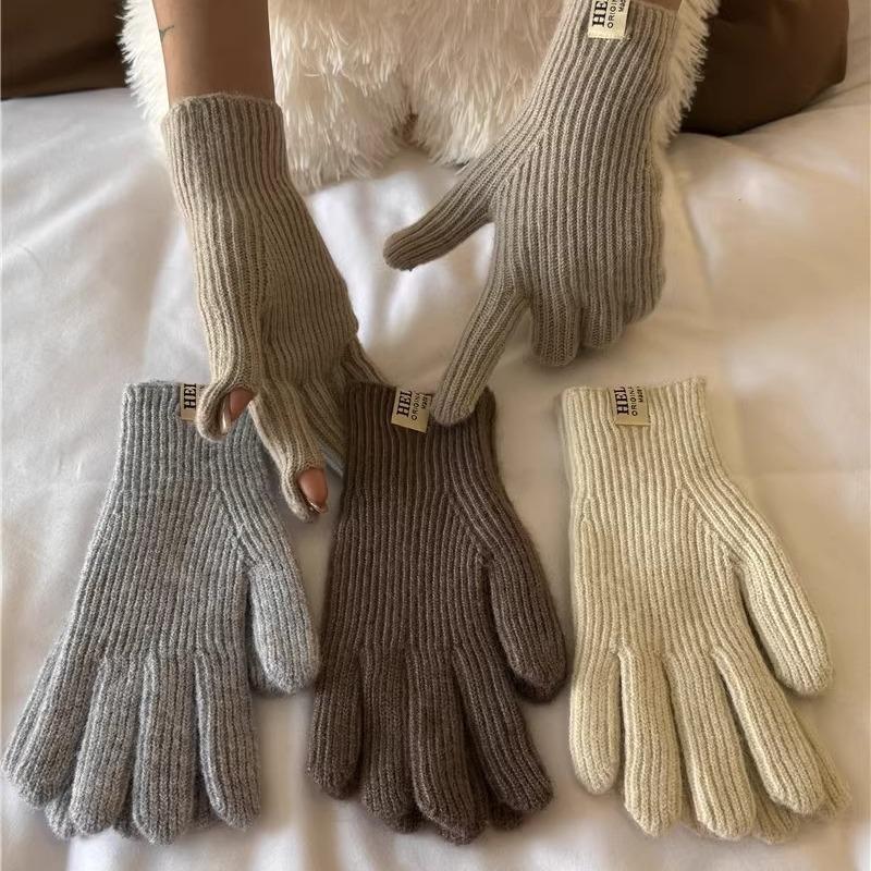 Autumn and Winter Monsoon Split Pointer Knitted Wool Gloves for Women's New Style of Finger-exposed Touch Screen Warm Outdoor Cycling