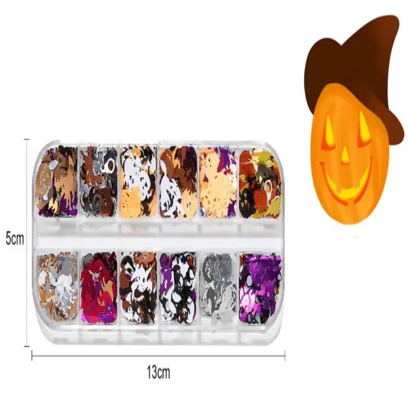 1 Box Halloween Ghost Pumpkin Shape Holographic Festival Glitter Sequins For DIY Making Art Craft Nail Decoration Accessories