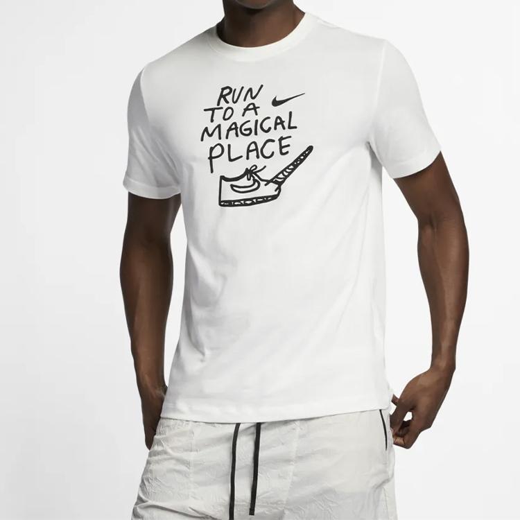 Nike Dri-Fit Running Quick-Dry Breathable Casual Short Sleeve T-Shirt Men Tops White AO0651-133