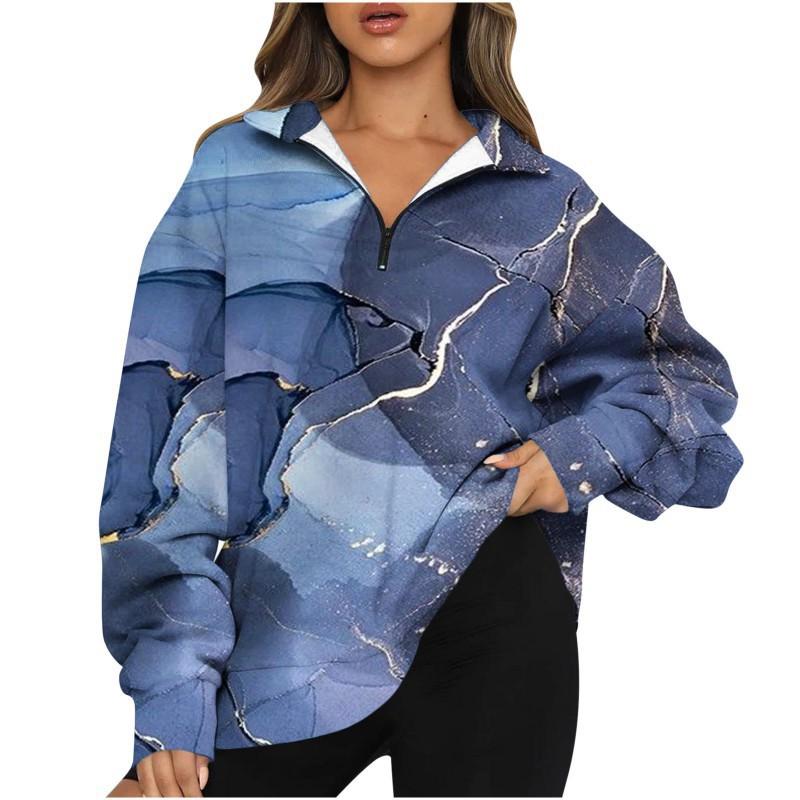 2025 Women's Printed Top Half-zipper Pullover Long-sleeved Sweatshirt Female