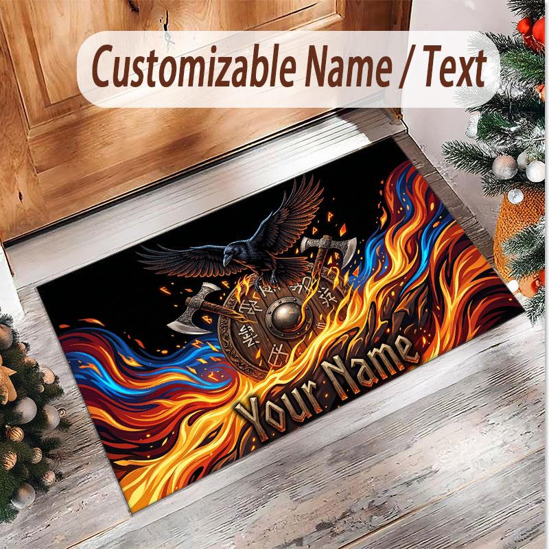 Bat Raven Theme Soft Crystal Velvet Rug Custom Name & Text Print Non Slip Floor Rug for Bedroom Living Room