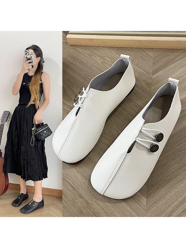 Women Shoes Brand Designer Shoes Woman Square Toe Japanned Leather Flats Vintage Narrow Band Loafers Luxury Shoes for Women