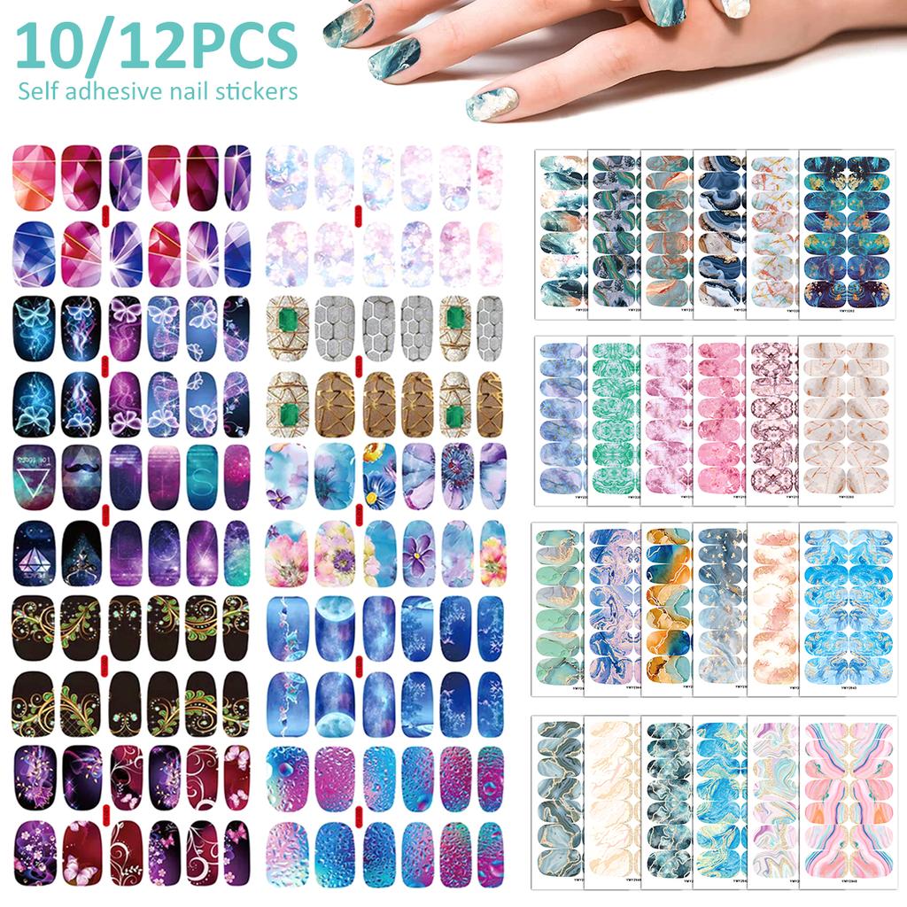 10 Sheets Nail Art Sticker Self-Adhesive Nail Polish Stickers Creative DIY Fully Wrapped Nail Art Stickers for Women and Girls