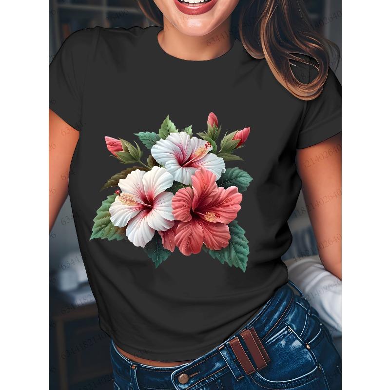 Hibiscus Floral Print Summer Women'S Casual T-Shirt for Girlfriends - Urban Light Fashion