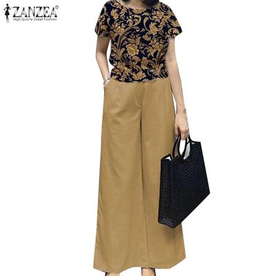 Women Print Blouse and Wide Leg Pants Casual Two Piece Suit Set