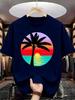 Unisex Black Crew Neck Tee Sunset Palm Tree Circle Print Loose Oversized Short Sleeve Unisexs Streetwear Summer Casual Basic Top