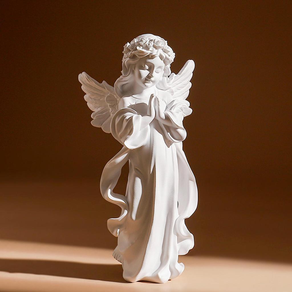 Cute Resin Praying Angel Figurine European Style Fairy Prayer Angel Shelf Sculpture Desktop Ornament