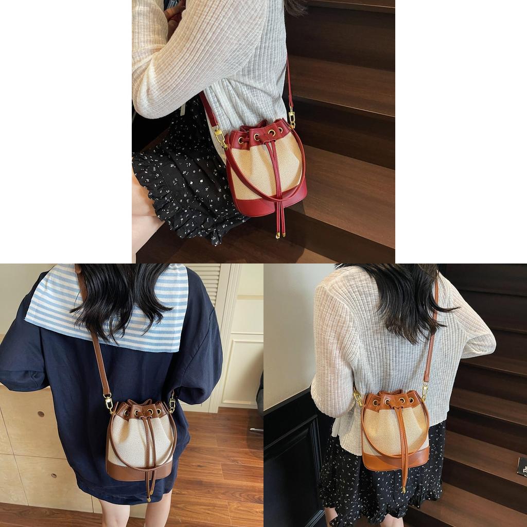 Canvas Bucket Bag For Women With Drawstring Closure And Inner Zipper Pocket For Daily Use