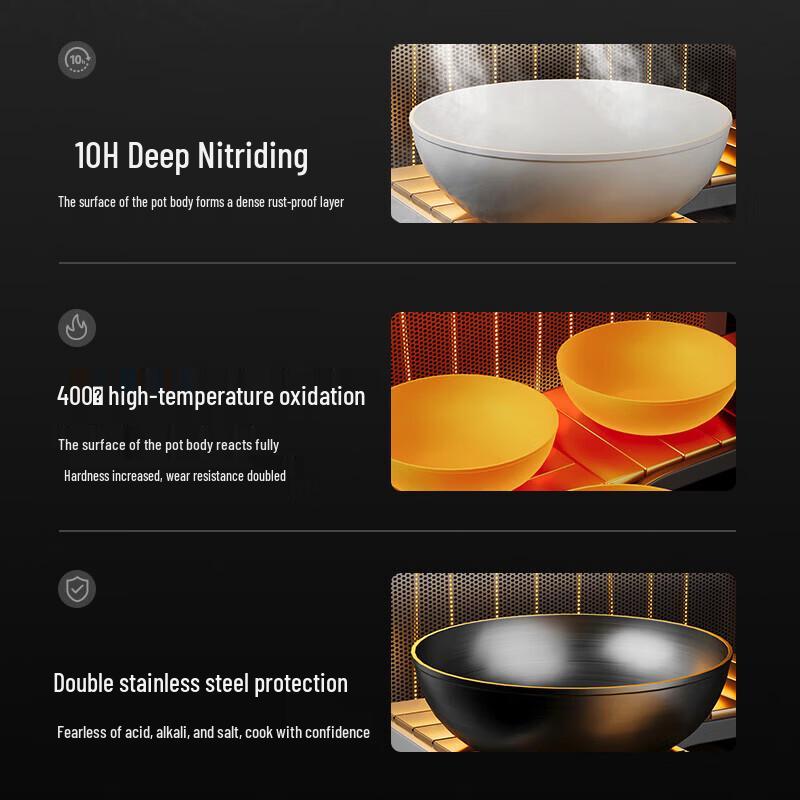 Supor 32cm Hammered Non-Coated Iron Wok for Gas Stoves