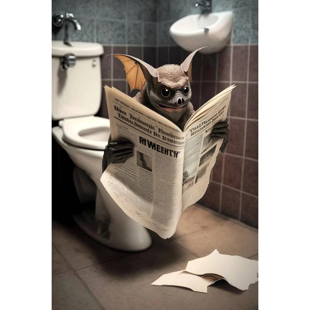 Funny Bathroom Humorous Animal Wall Canvas Paintings Decor Bear Dog Tiger Sitting On Toilet Reading Newspaper Poster Art Print