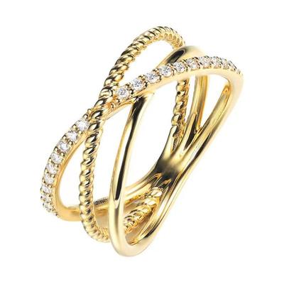 Huitan Fancy Cross Design Women Rings for Wedding Party Gold Color Fashion Versatile Female Accessories Cubic Zirconia Jewelry