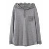 Middels lang langermet sweatshirt med blonder og hette, koreansk stil, løs, casual, med knapper, allsidig topp