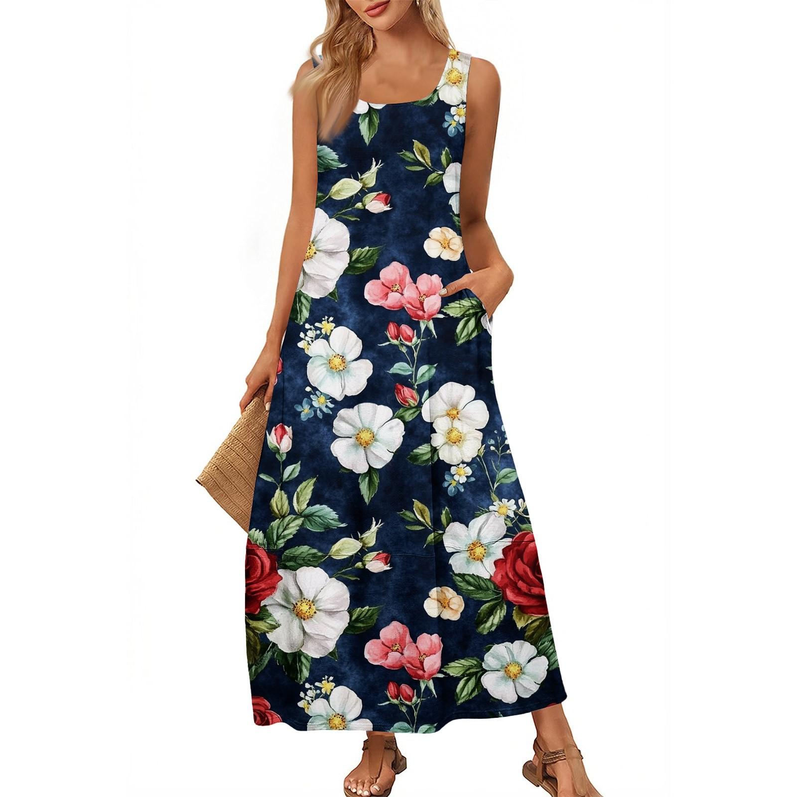 

Женский повседневный длинный сарафан, летнее пляжное платье, круглый вырез, без рукавов, свободный сарафан XL небесно-голубой