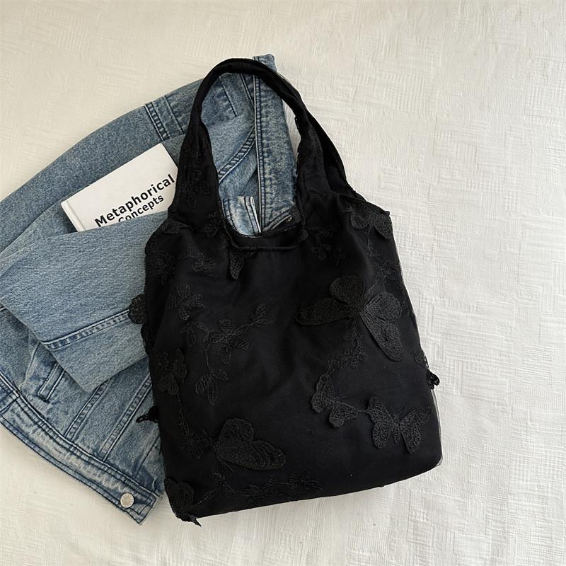 Stylish Black Canvas Tote Bag For Women 2024 Summer Fashion Large Capacity Trendy Design