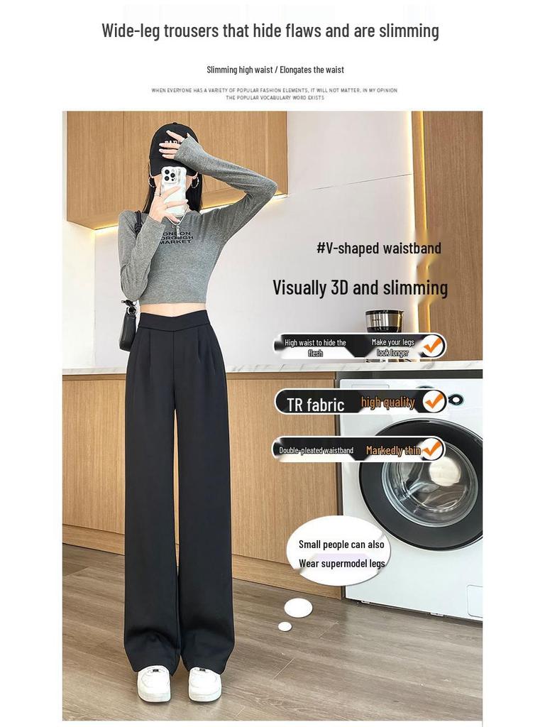 Women's Casual Ice Silk Pleated High-Waisted Pants - Summer Petite, Thin & Slimming Suit Pants