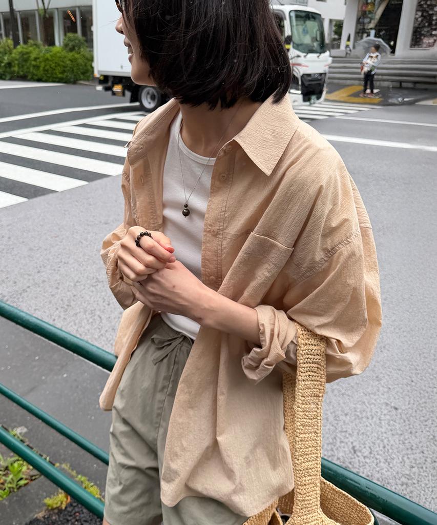 MALOUPE 4121 Summer Nylon Oversized Shirt (Beige)