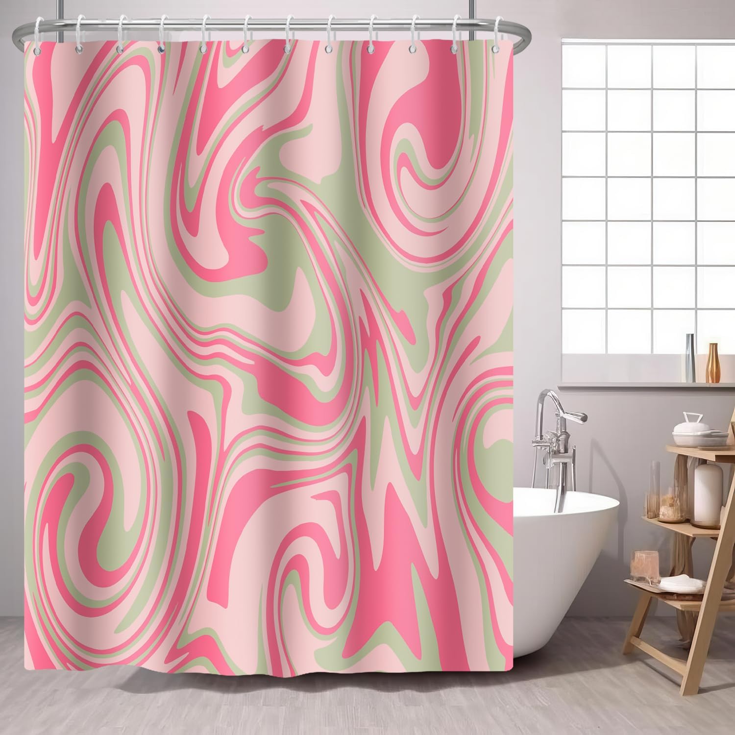 

Green Shower Curtain Abstract Modern Geometry Circles Contemporary Style Bath Curtain Bathroom Accessories W60H190(CM)-1 Pcs
