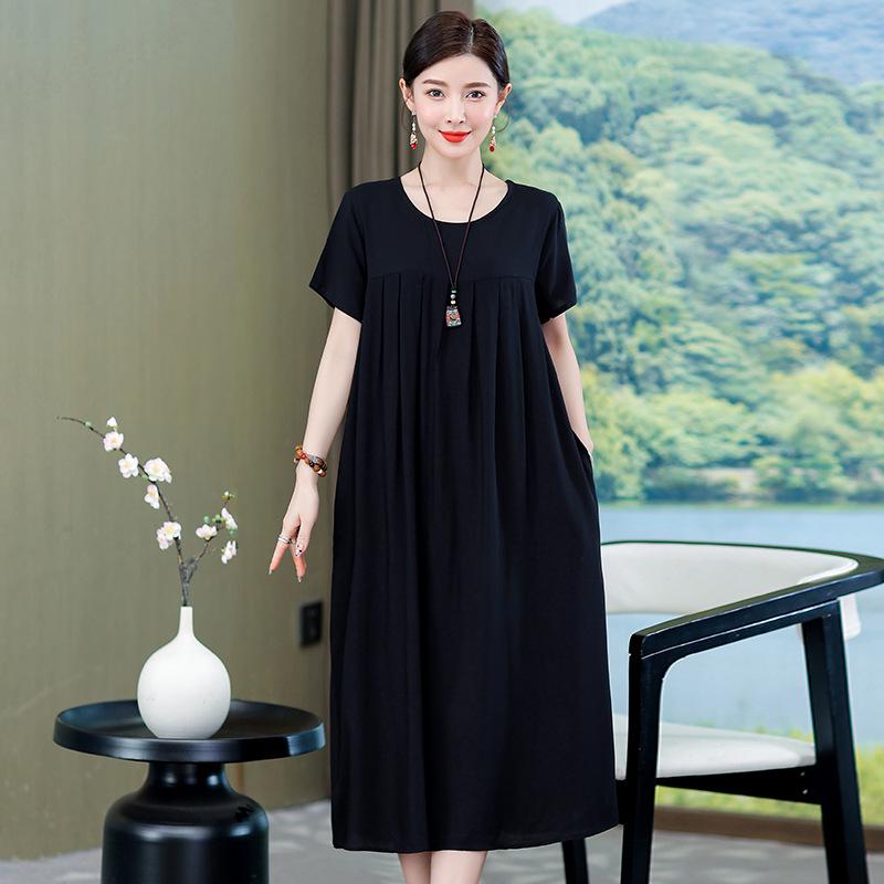 Plus Size Korean Style Summer Floral Cotton Silk Dress - Slimming Design for 240 Jin