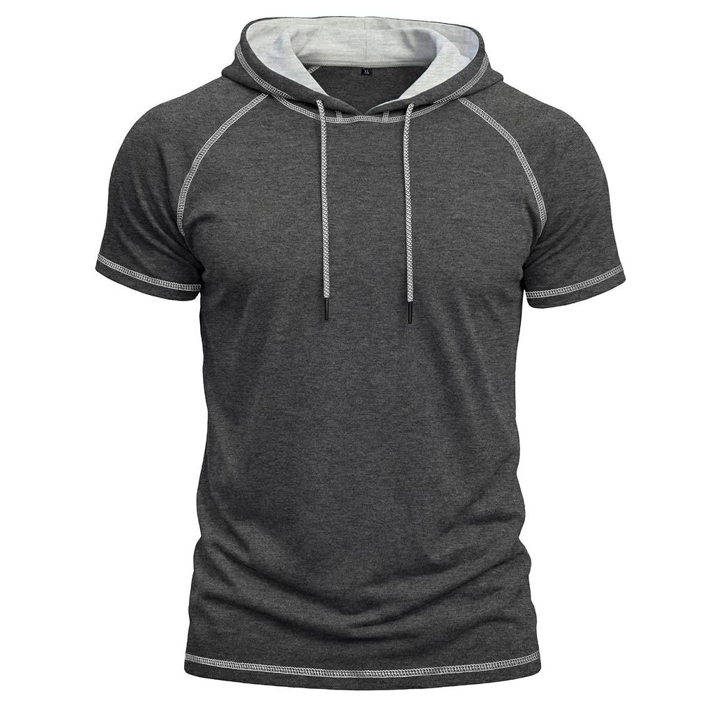 Men’s Shirts Short Sleeves Hooded T-shirts Fitness Tops Summer Casual Wear Pullover Hoodie