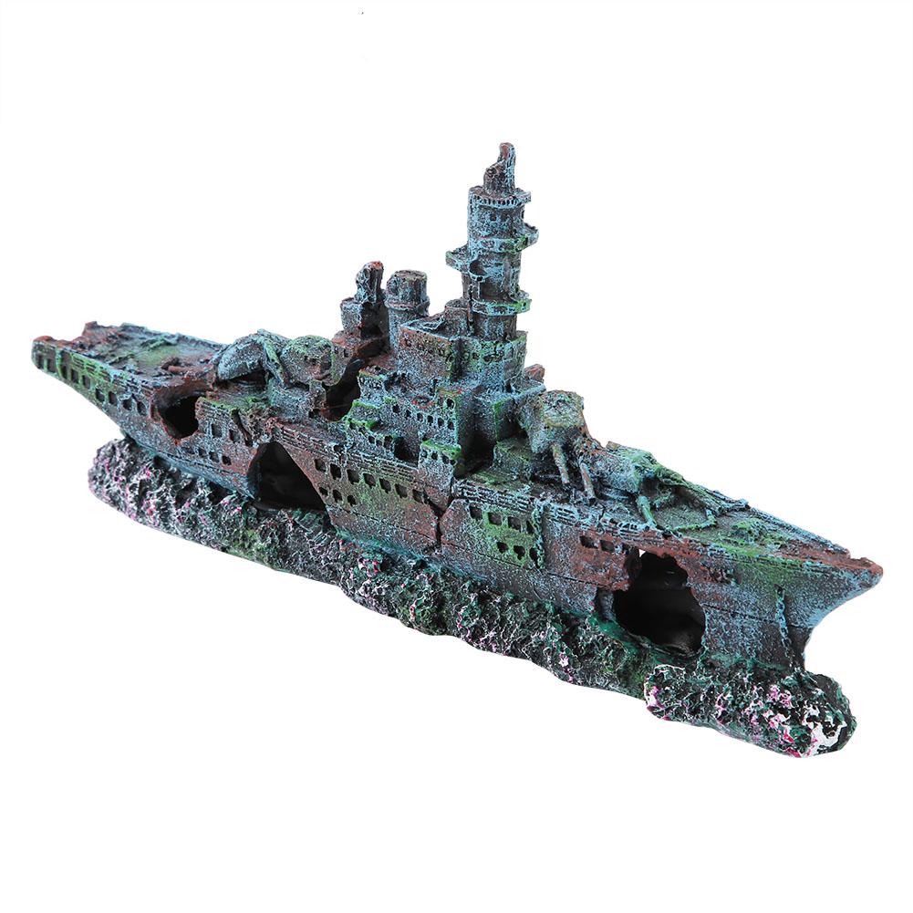 Simulation Resin Hide Boat Fish Tank Aquarium Ornaments Decor