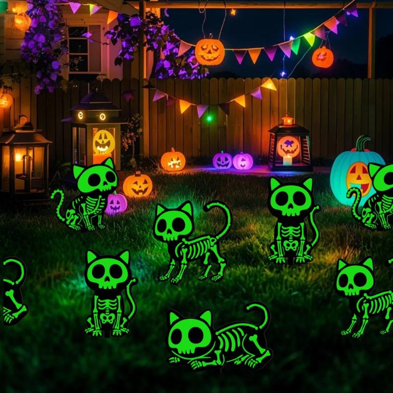Outdoor Decorations - Glow in The Dark Skeleton Silhouette Lawn Signs for Halloween Lawn Garden Front Yard Decorations Outside