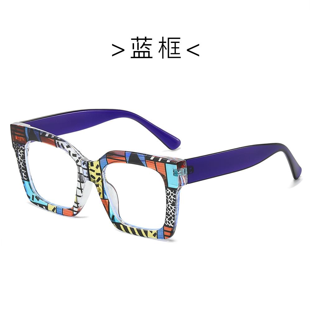 

Цветной узор Большая оправа Анти-синий свет Плоское зеркало, Уличная съемка Очки с оправой, делающей лицо худым white film