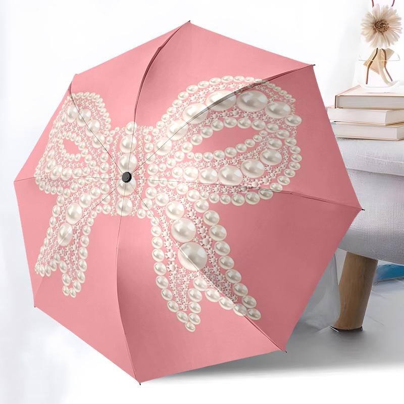 1pc Pearl BowAutomatic Open/close Folding Umbrella, Compact Portable Travel Umbrella, Perfect Birthday/Holiday, Cute Umbrella y023