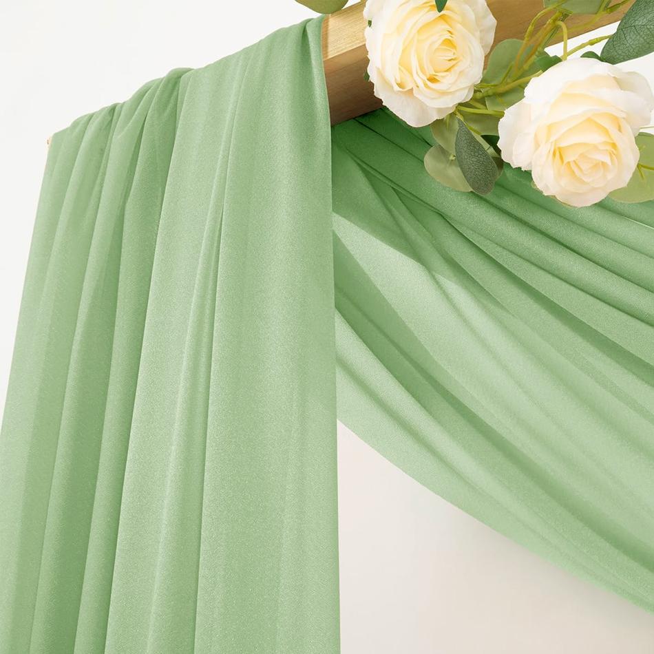 1PC Sage Green Chiffon Backdrop Curtains, Sheer Fabric Backdrop Drapes Drapes for Bridal Shower Wedding Arch Party Decoration