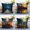 Angkor Wat Pillow Case Anti-dustmite Pillowcase Invisible Zipper Silky Short Plush Sofa Cushion Cover