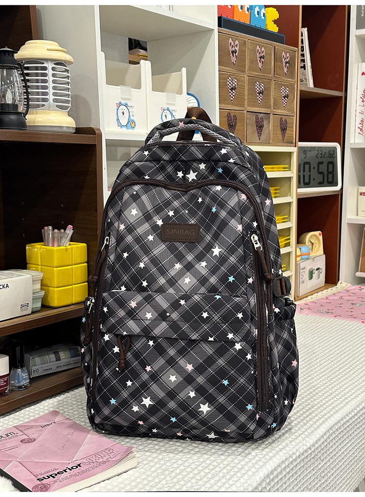 Schoolbag light blue bubble star grid diffuse schoolbag student party sea salt sweet cool wind travel to school daily leisure backpack