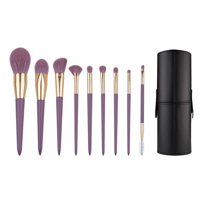 Purple Sweet Potato 9-Piece Makeup Brush Set - Synthetic Fibers for Eyeshadow, Foundation & Powder