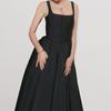  Women's Black Dress Square Collar Backless Zipper Elegant Temperament Hepburn Style Big Party Suspender Long Skirt