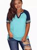 2024 Euro-America V-Neck Color Block Short Sleeve Loose Top