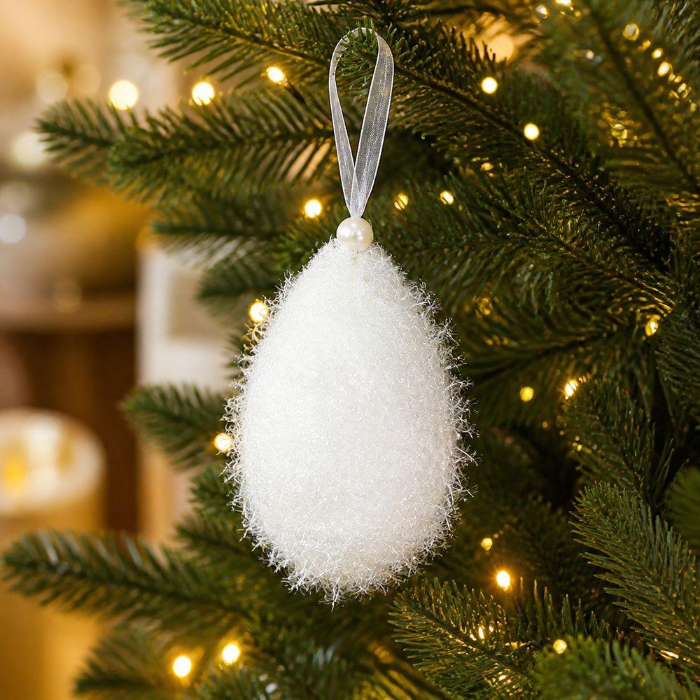 White Christmas Tree Ornament Plush Texture Christmas Hanging Ornament Plush Christmas Ornament