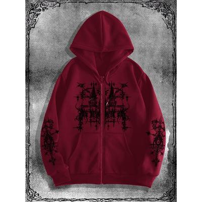 Men'S Gothic Dark Style Print Zip-Up Hoodie, Perfect for Casual Occasions And Trendy Streetwear, a Top Choice for Collegiate Fashion