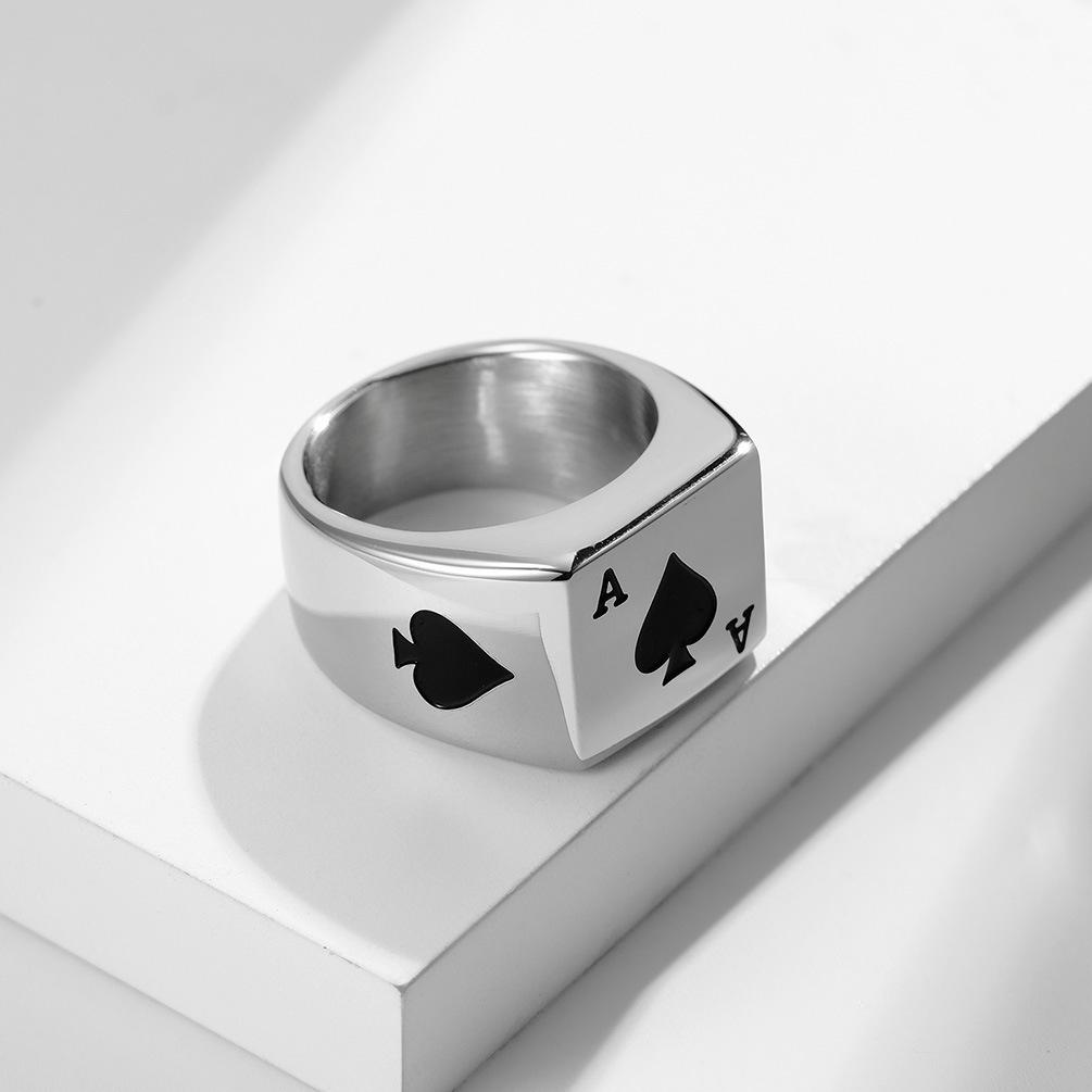 Red Heart & Spade Titanium Steel Men's Ring - European & American Style Lucky Playing Card Jewelry